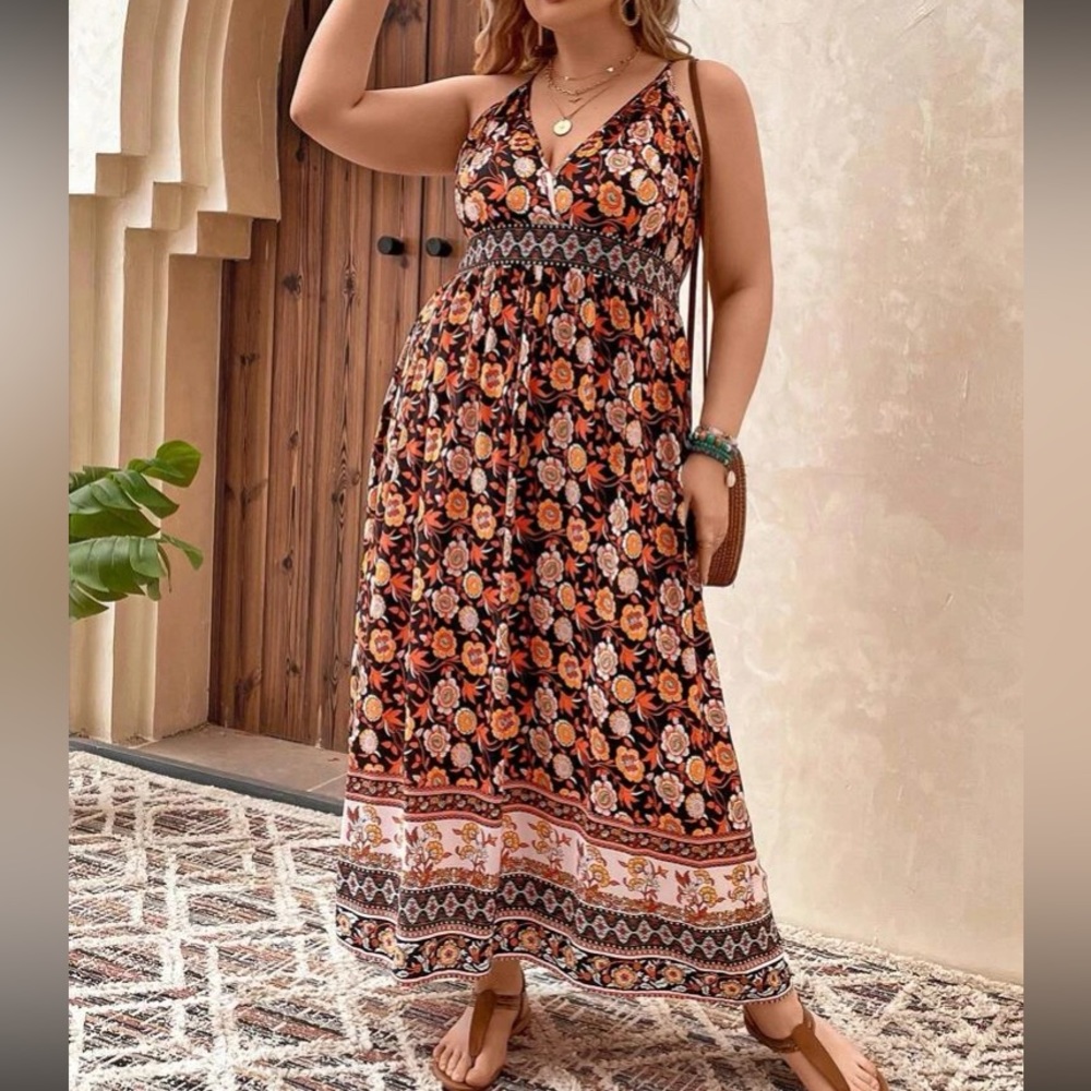 Boho floral print backless cami dress - Picture 8 of 11